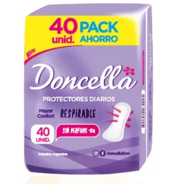 DONCELLA PROTECTORES DIARIOS RESPIRABLE SIN PERFUME X 40